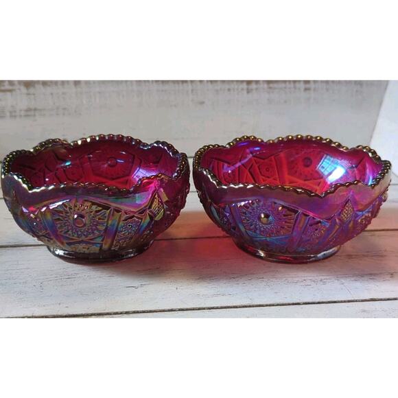 Indiana Sunset Red Amberina Heirloom Iridescent Vtg Carnival Candle Holders Set - Picture 1 of 5